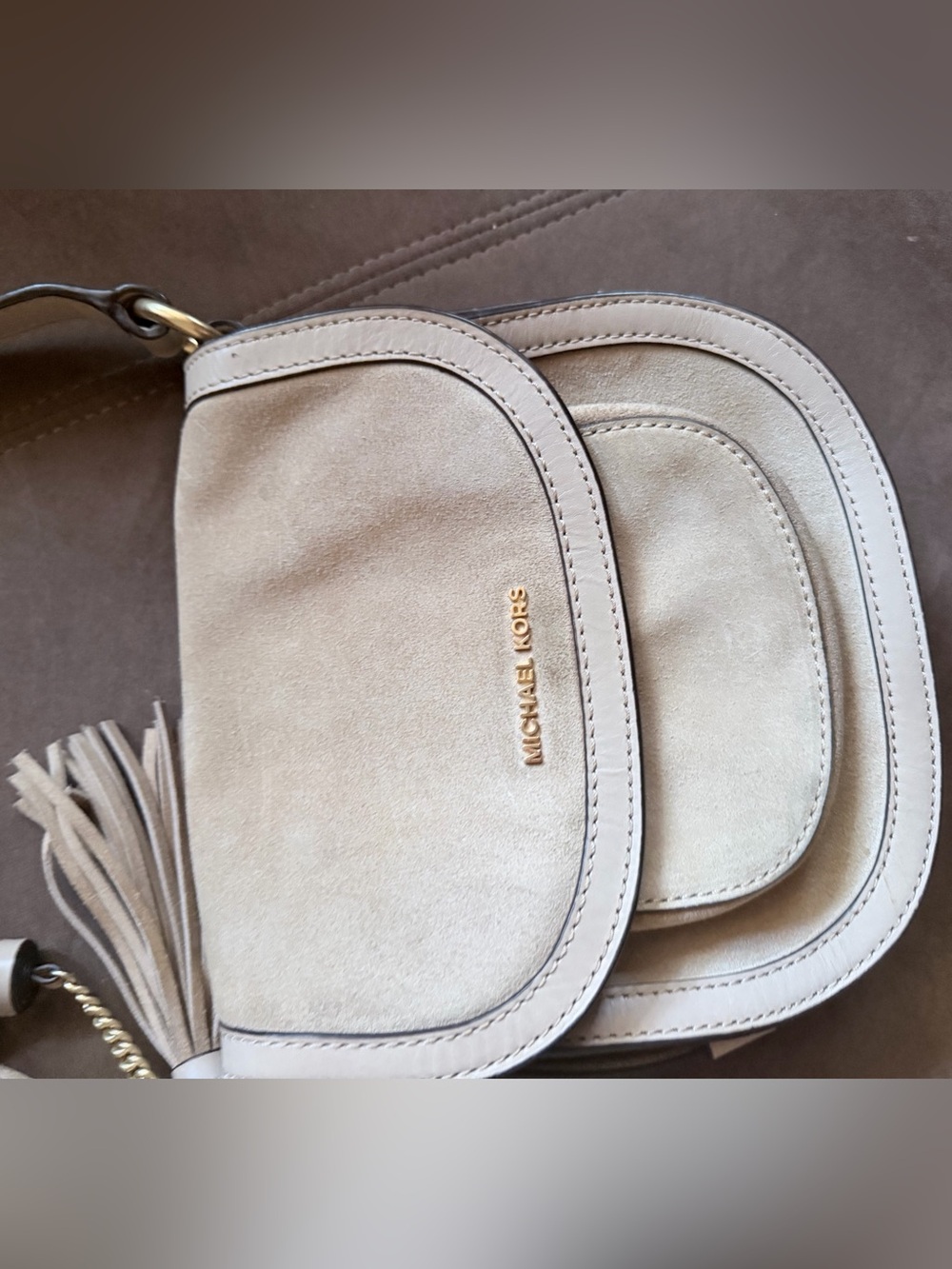 Michael Kors Tan Suede Crossbody Bag with Tassel